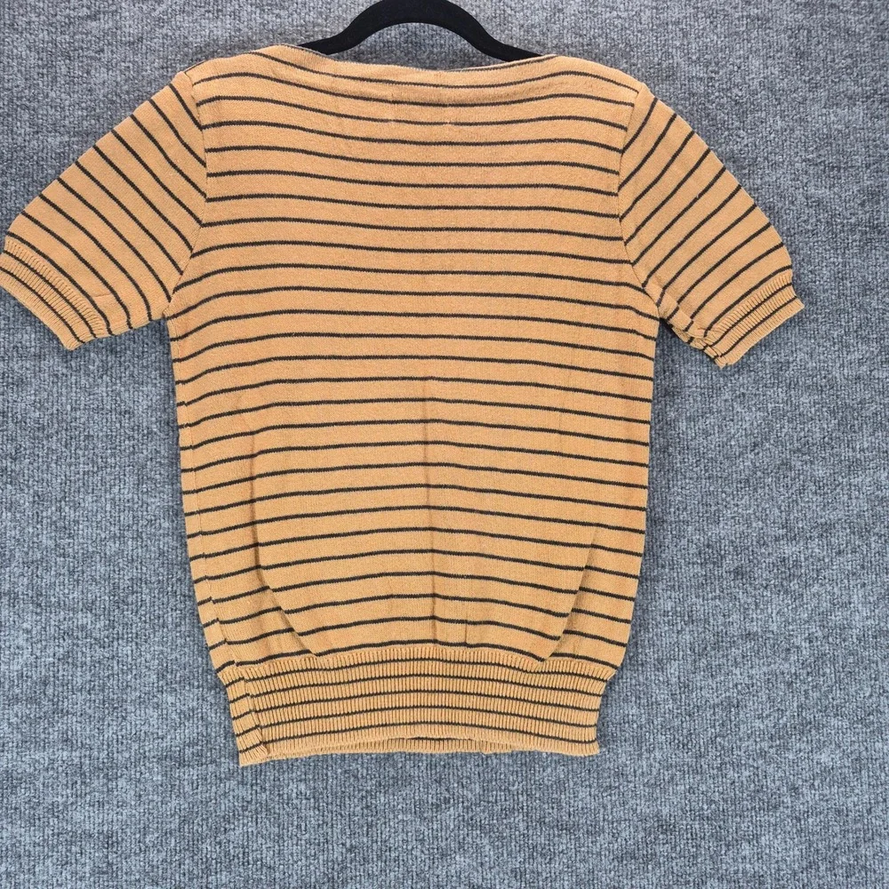 Izod Lacoste Sweater Short Sleeve Striped Small Tan Women
